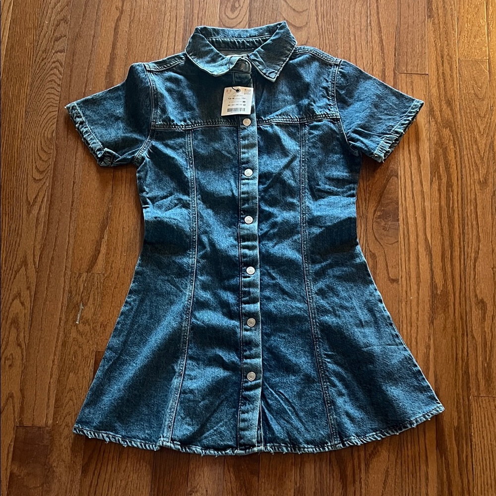 NWT Zara girls Button-Front Dark Blue Denim Dress
